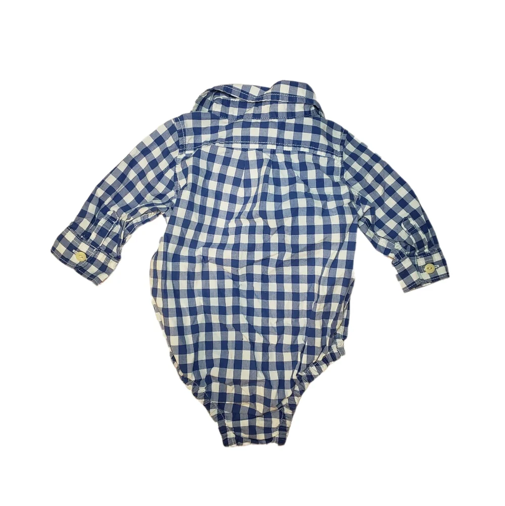 Baby Gap 3-6m Blue Gingham Checked Button Down Shirt Bodysuit